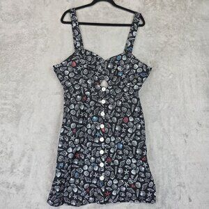 ModCloth Dress Womens 14 Black Seashell Print Sweetheart Button Front Sundress